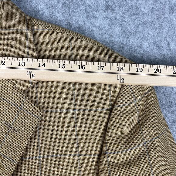 Vintage Oliver Wool Blazer Sport Coat Jacket Men 44L Tan Windowpane 3 Button - Picture 12 of 16